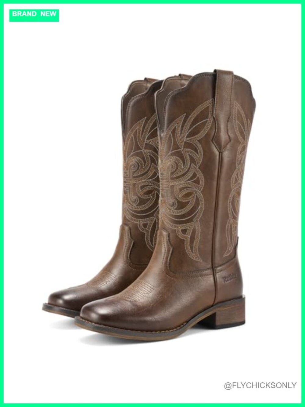 Rollda Women's Cowboy Boots Synthetic Leather Square Toe Mid Calf Western